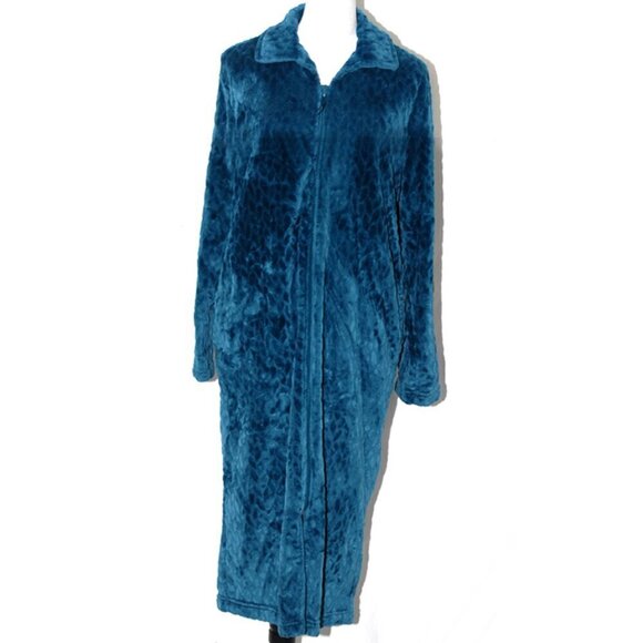 Front Zip Robe Faux Fur Blue Textured Croft & Barrow Medium 100% Polyester - Picture 1 of 7